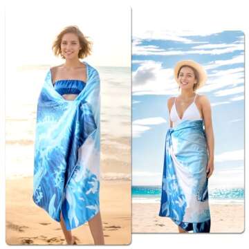 ZIOSINM Beach Towel Oversized, Microfiber Beach Towels 71"x35" Extra Large Beach Towel Microfiber Pool Towels for Beach Essentials, Camping Essentials, Cruise Ship Essentials (Whale)