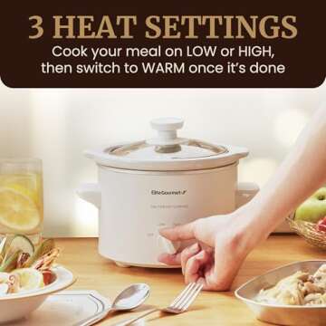 Elite Gourmet MST-250XW Electric Slow Cooker Ceramic Pot Adjustable Temp, Entrees, Sauces, Stews & D...