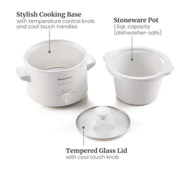 Elite Gourmet MST-250XW Electric Slow Cooker Ceramic Pot Adjustable Temp, Entrees, Sauces, Stews & Dips, Dishwasher Safe Glass Lid & Crock