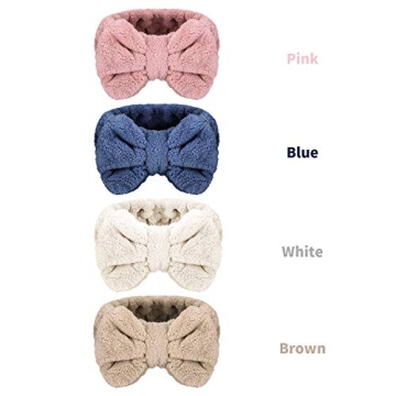 Senkary 4 Pack Bow Makeup Headbands for Spa and Skincare