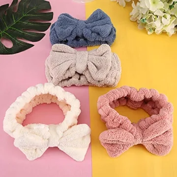 Senkary 4 Pack Bow Makeup Headbands for Spa and Skincare