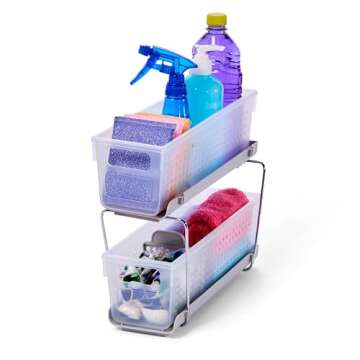 madesmart 2-Tier Organizer Slide-Out Baskets with Handles, Space Saving, Multi-Purpose Storage & BPA-Free, Large, Frost-with Dividers