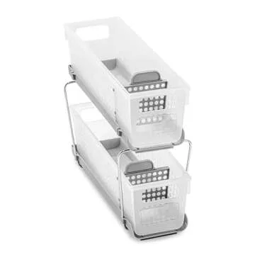 madesmart 2-Tier Organizer Slide-Out Baskets with Handles, Space Saving, Multi-Purpose Storage & BPA-Free, Large, Frost-with Dividers