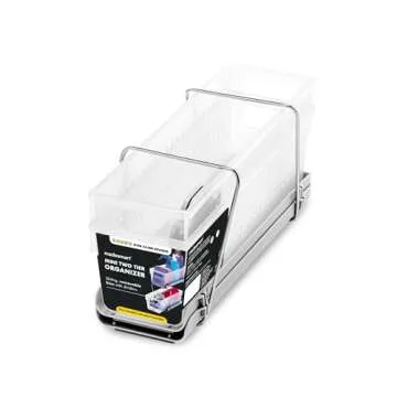 madesmart 2-Tier Organizer Slide-Out Baskets with Handles, Space Saving, Multi-Purpose Storage & BPA-Free, Large, Frost-with Dividers