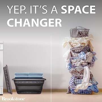 BROOKSTONE, 1 UNIT, 11 GALLONS - [OUR LARGEST BASKET EVER] 24" Collapsible Laundry Basket, Comfort Non-Slip Grip Handles, Minimalist Space Saving Design, Portable Pop-Up Hamper, [BPA FREE]