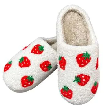 GJIKE Women's Men's Evil Eyes Slippers Winter Fuzzy Memory Foam Fluffy Warm House Shoes Strawberry 41-42
