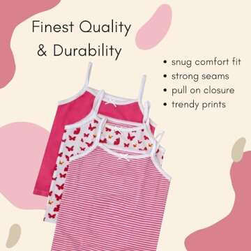 Feathers Girls Pink Butterfly Print Tagless Cami Super Soft Undershirts (3/Pack)