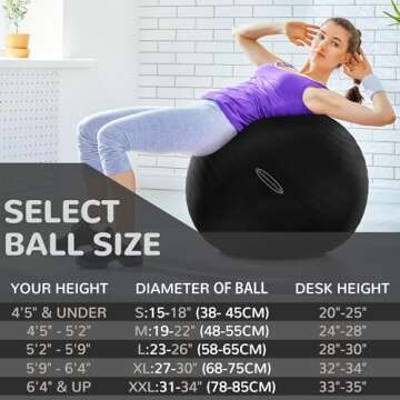 Fitvids Anti-Burst and Slip Resistant Exercise Ball Yoga Ball Fitness Ball Birthing Ball with Quick Pump, 2,000-Pound Capacity, Black, 34-inch, XLL