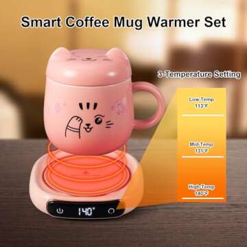 Bsigo Electric LED Display Smart Coffee Mug Warmer & Cute Cat Mug Set, Beverage Cup Warmer for Desk,...