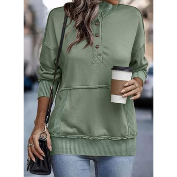 SHEWIN Women’s Green V Neck Sweatshirt – Lightweight Casual