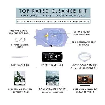 Foret Premium Enema Kit Non-Toxic Silicone Tip, Bag & Eco Detox Gift | Most Comfortable Colon Cleanse | Gerson Therapy Colonics Recommended | BPA & Phthalates Free |Clamp| Easy Instructions | Slim Tip