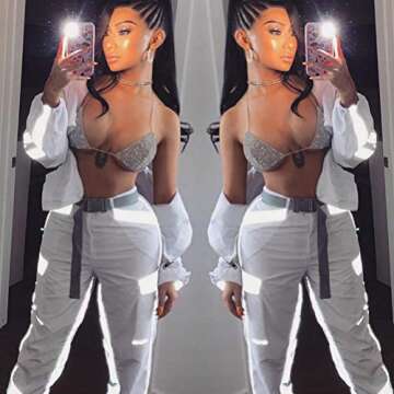 Women 2 Piece Shiny Diamond Crystal Bathing Suit Bikini Sexy Push Up Swimwear for Party Rave Clubwear White