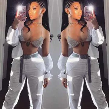 Women 2 Piece Shiny Diamond Crystal Bathing Suit Bikini Sexy Push Up Swimwear for Party Rave Clubwear White