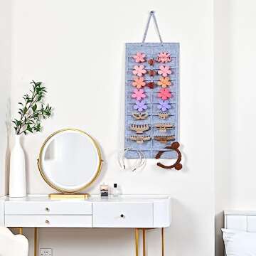 Lolalet Hair Claw Clip Organizer, 1 Pack Hanging Hair Clip Organizer Storage for Women Girl, Wall-Mounted Hair Claw Clip Holder Organizer, Claw Clip Storage Display for Wall Door Closet -Grey