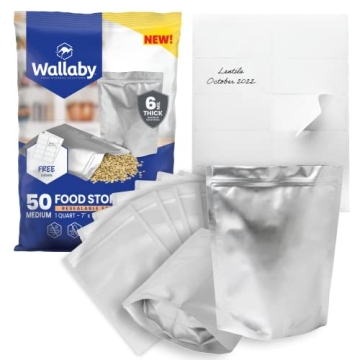 50x Wallaby 1-Quart Gusset Mylar Bag Bundle - 6 Mil - Durable & Reliable Long-Term Food Storage Solu...