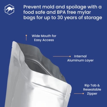 Wallaby 1-Quart Gusset Mylar Bag Bundle - 50 Pack - Food Safe