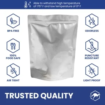 Wallaby 1-Quart Gusset Mylar Bag Bundle - 50 Pack - Food Safe