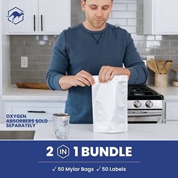 Wallaby 1-Quart Gusset Mylar Bag Bundle - 50 Pack - Food Safe