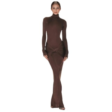 Elegant High Neck Long Sleeve Maxi Dress for Women
