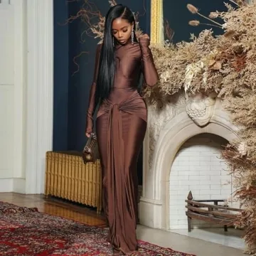 Elegant High Neck Long Sleeve Maxi Dress for Women