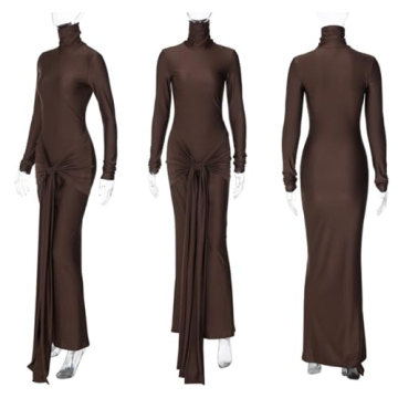 Elegant High Neck Long Sleeve Maxi Dress for Women