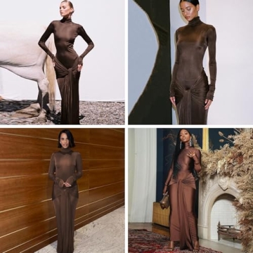 Elegant High Neck Long Sleeve Maxi Dress for Women
