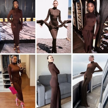 Elegant High Neck Long Sleeve Maxi Dress for Women