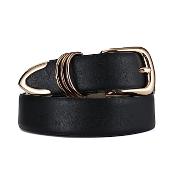 RISANTRY Women's Leather Belts with Gold Buckle Fashion Leather Waist Belt Elegant Ladies Belts for ...