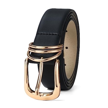 RISANTRY Women's Leather Belts with Gold Buckle Fashion Leather Waist Belt Elegant Ladies Belts for Jeans Dress & Casual Wear