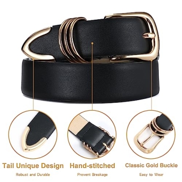 RISANTRY Women's Leather Belts with Gold Buckle Fashion Leather Waist Belt Elegant Ladies Belts for Jeans Dress & Casual Wear