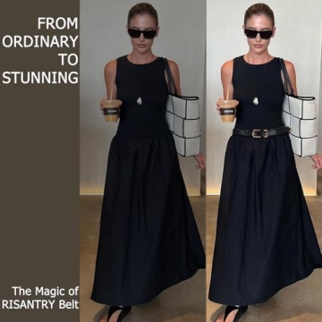 RISANTRY Women's Leather Belts with Gold Buckle Fashion Leather Waist Belt Elegant Ladies Belts for Jeans Dress & Casual Wear