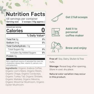 Micro Ingredients Organic 10 in 1 Ground Mushroom Coffee, 24 Ounce | Premium Arabica Coffee with Lio...