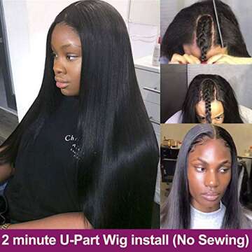 Nvnvdij U Part Wigs Human Hair Wigs For Black Women Brazilian Straight Human Hair Wigs 180% Density Glueless Natural Color U-part Wigs (26inch)