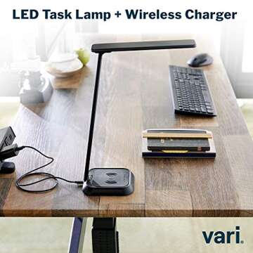 Vari LED Task Lamp + Wireless Charger - Desk Light with 4 Color Settings - (Black)