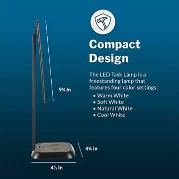 Vari LED Task Lamp + Wireless Charger - Desk Light with 4 Color Settings - (Black)
