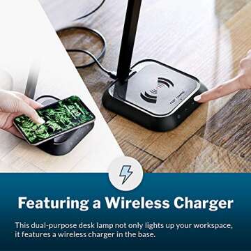 Vari LED Task Lamp + Wireless Charger - Desk Light with 4 Color Settings - (Black)
