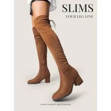 DREAM PAIRS Women's Laurence Over The Knee Thigh High Chunky Heel Boots Long Stretch Sexy Fall Boots,Size 11,Brown/Suede,LAURENCE