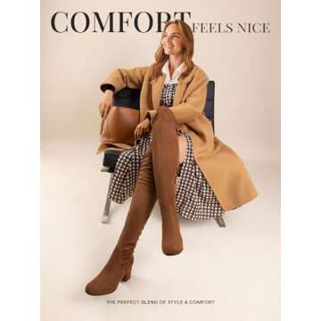 DREAM PAIRS Women's Laurence Over The Knee Thigh High Chunky Heel Boots Long Stretch Sexy Fall Boots,Size 11,Brown/Suede,LAURENCE