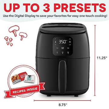DASH Tasti-Crisp™ Electric Air Fryer Oven, 2.6 Qt., Black – Compact Air Fryer for Healthier Food...