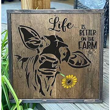 DLY LIFESTYLE Large Cow Stencil (12x12) - Reusable Country Cow Stencil for Painting on Wood, Canvas, Walls - Farmhouse Stencils for Crafts & Templates - Cute Farm Stencil