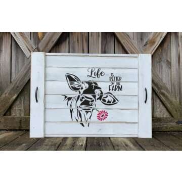 DLY LIFESTYLE Large Cow Stencil (12x12) - Reusable Country Cow Stencil for Painting on Wood, Canvas, Walls - Farmhouse Stencils for Crafts & Templates - Cute Farm Stencil