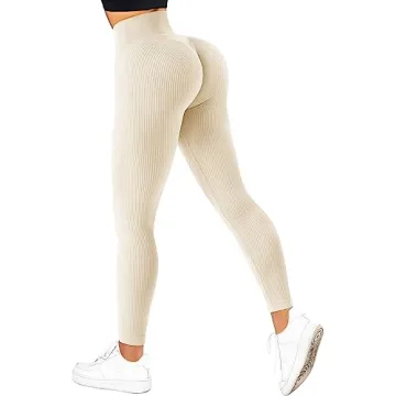 High Waisted Ribbed Seamless Leggings for Women