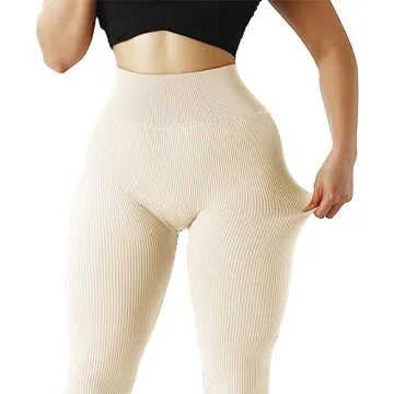 High Waisted Ribbed Seamless Leggings for Women