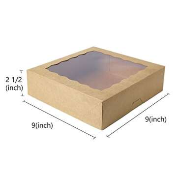 ONE MORE 9inch Brown Bakery Pie Boxes,Large Kraft Cookie Boxes with PVC Window Natural Disposable bo...