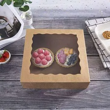 ONE MORE 9inch Brown Bakery Pie Boxes,Large Kraft Cookie Boxes with PVC Window Natural Disposable box 9x9x2.5inch,12 of Pack
