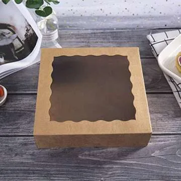 ONE MORE 9inch Brown Bakery Pie Boxes,Large Kraft Cookie Boxes with PVC Window Natural Disposable box 9x9x2.5inch,12 of Pack