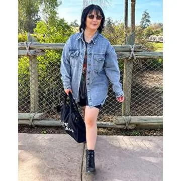 Vetinee Women's Oversized Denim Jean Jacket in Thousand Oceans Blue - Size XX-Large