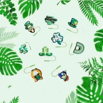 12Pcs St Patricks Day Straw Cover for Stanley Cup Stanley Straw Cover Straw Topper Saint Patricks Day Gnomes Shamrock Straw Toppers Covers for Stanley