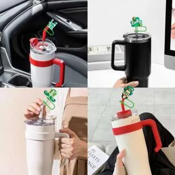 12Pcs St Patricks Day Straw Cover for Stanley Cup Stanley Straw Cover Straw Topper Saint Patricks Day Gnomes Shamrock Straw Toppers Covers for Stanley