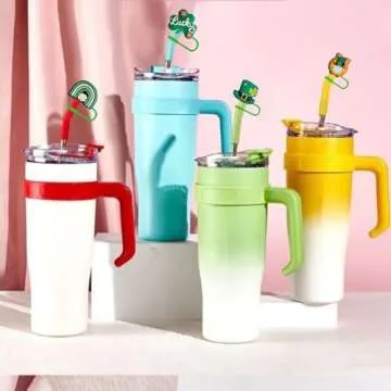 12Pcs St Patricks Day Straw Cover for Stanley Cup Stanley Straw Cover Straw Topper Saint Patricks Day Gnomes Shamrock Straw Toppers Covers for Stanley